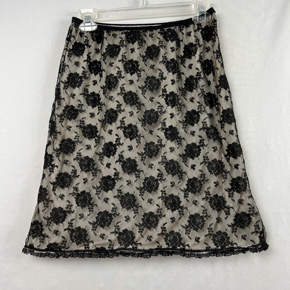 Seamprufe Half Slip Women Large Black Lace Floral Nylon Whimsygoth Fairygoth USA